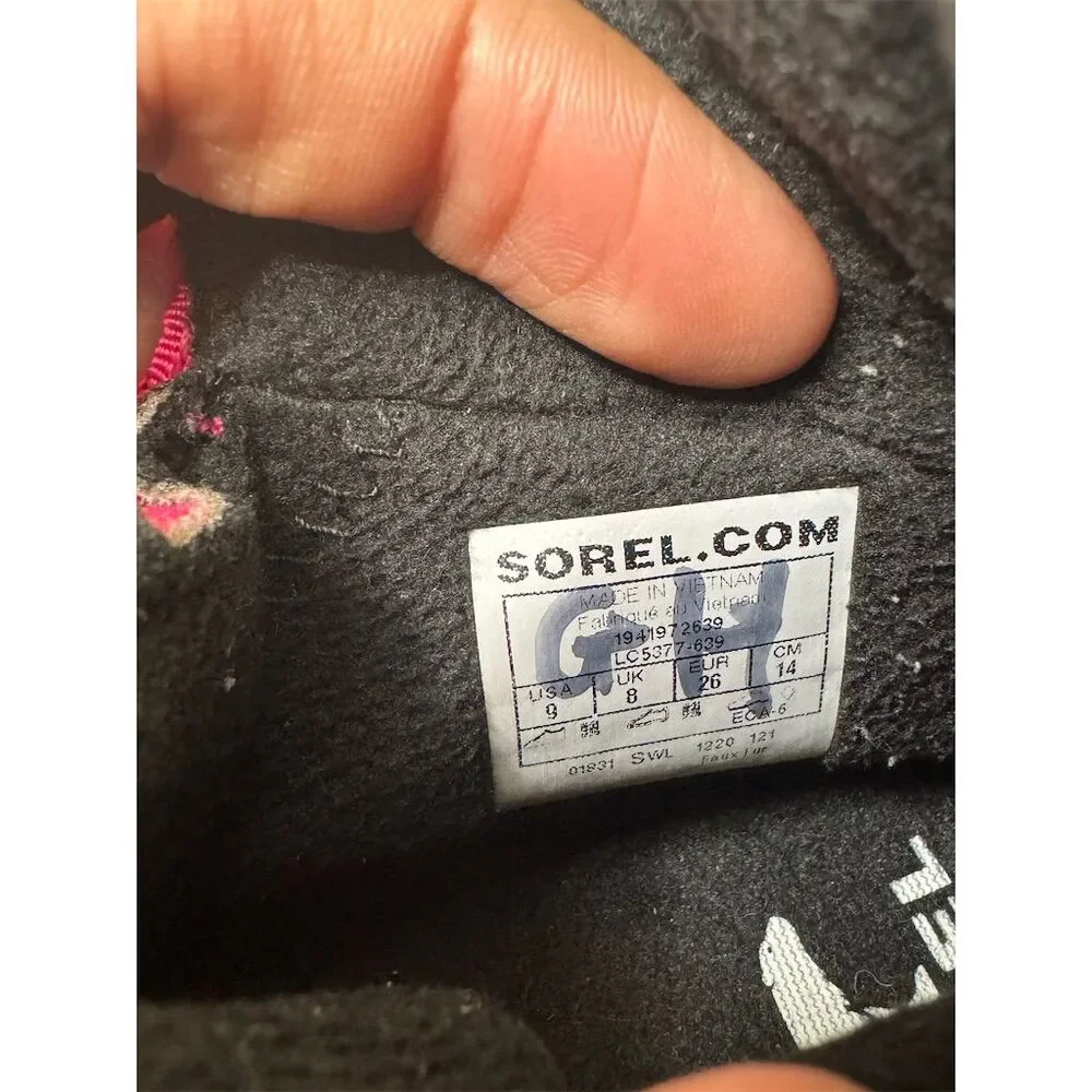 Sorel Whitney II Kids Pink Winter Boots Size 9 Waterproof Lace-Up